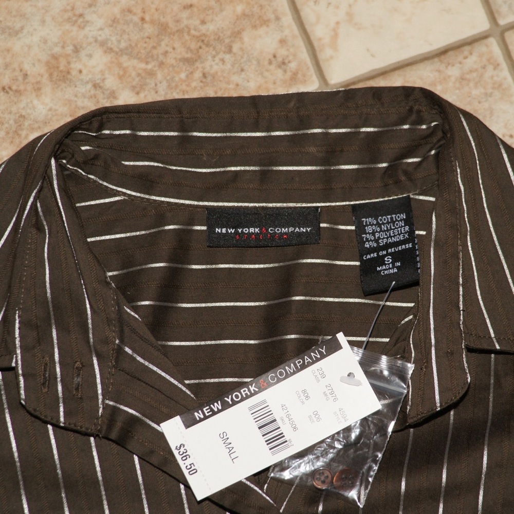 NY&C brown and silver striped button up shirt NWT - Picture 2 of 3